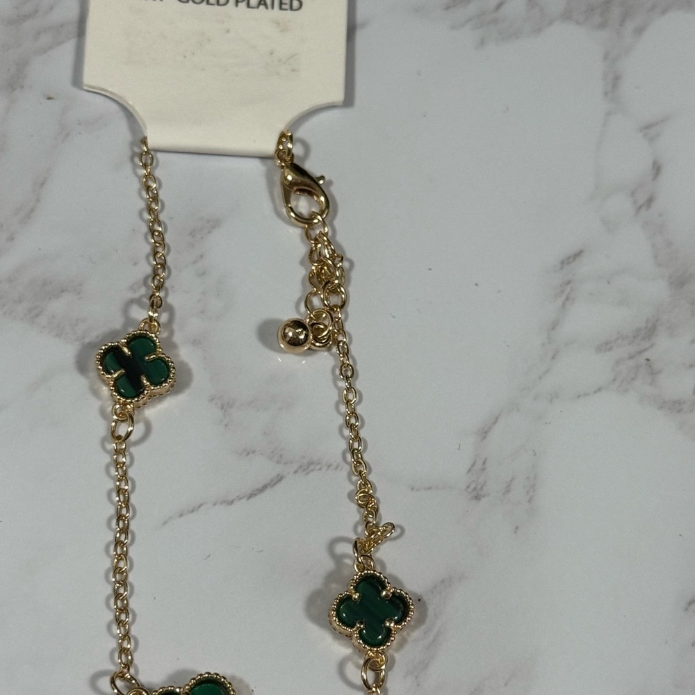 Gold Plated Bracelet with Green Accents